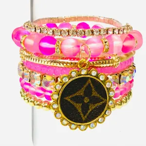 Bubblegum-Stacked Bracelet set- Gold Clear