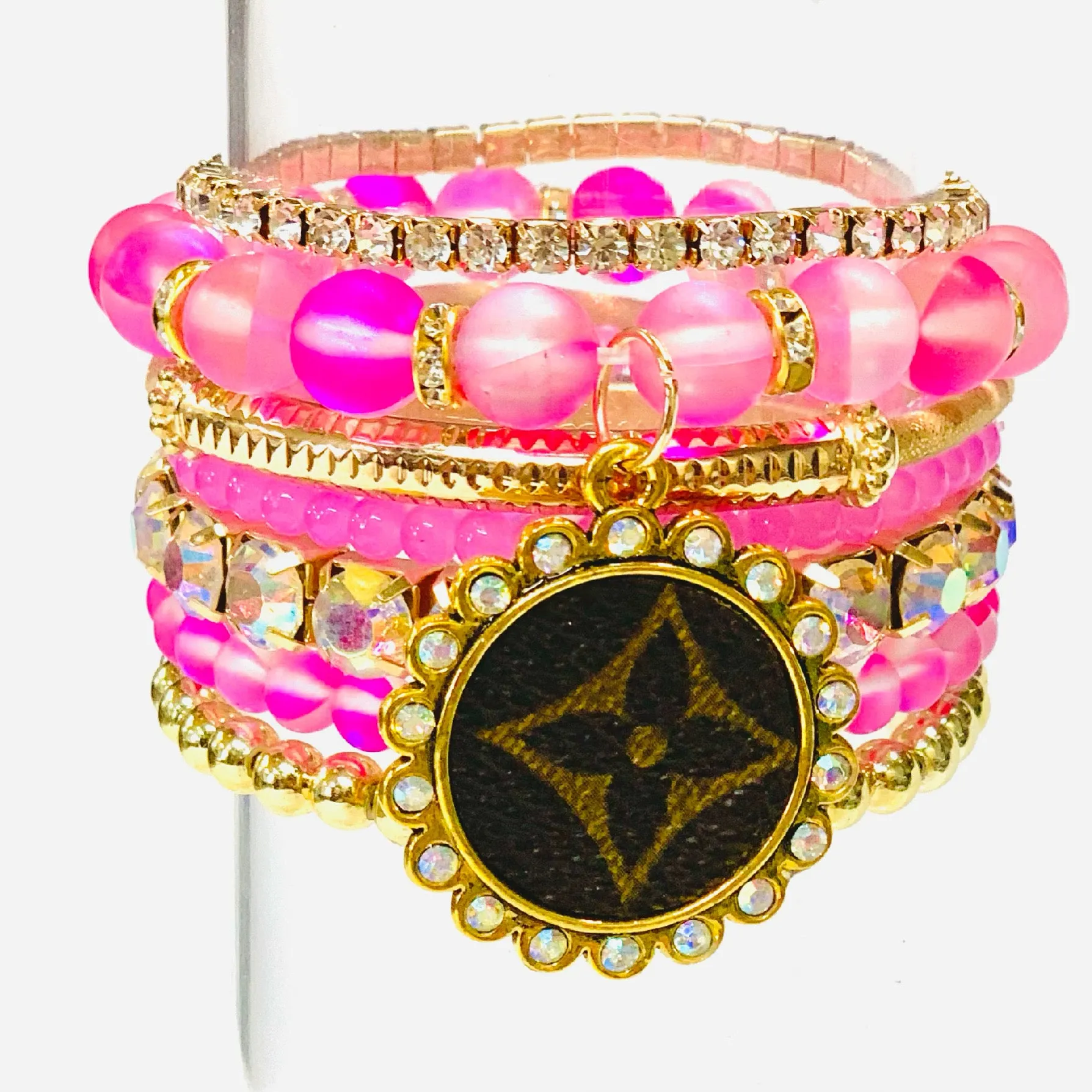 Bubblegum-Stacked Bracelet set- Gold Clear