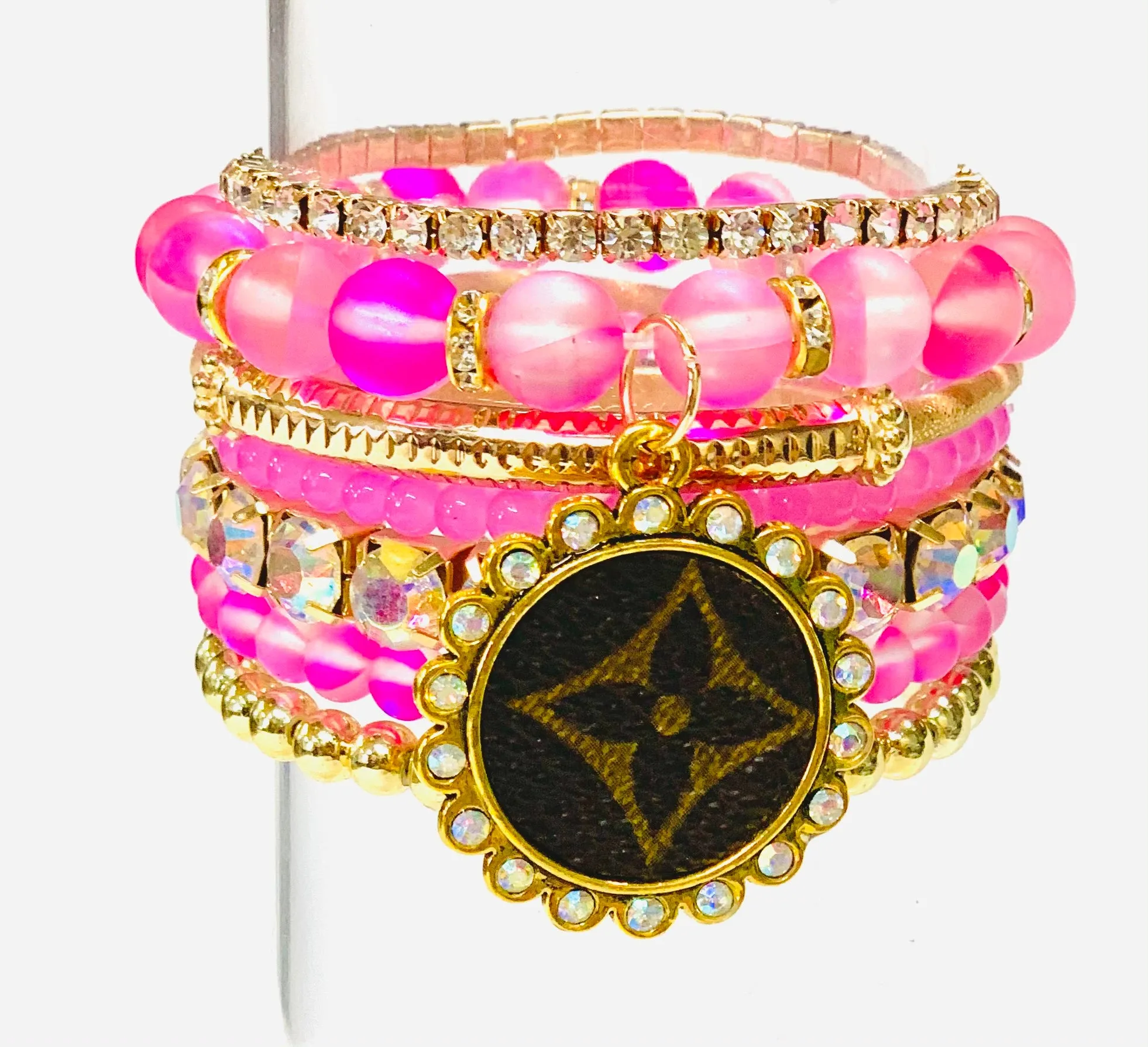 Bubblegum-Stacked Bracelet set- Gold Clear