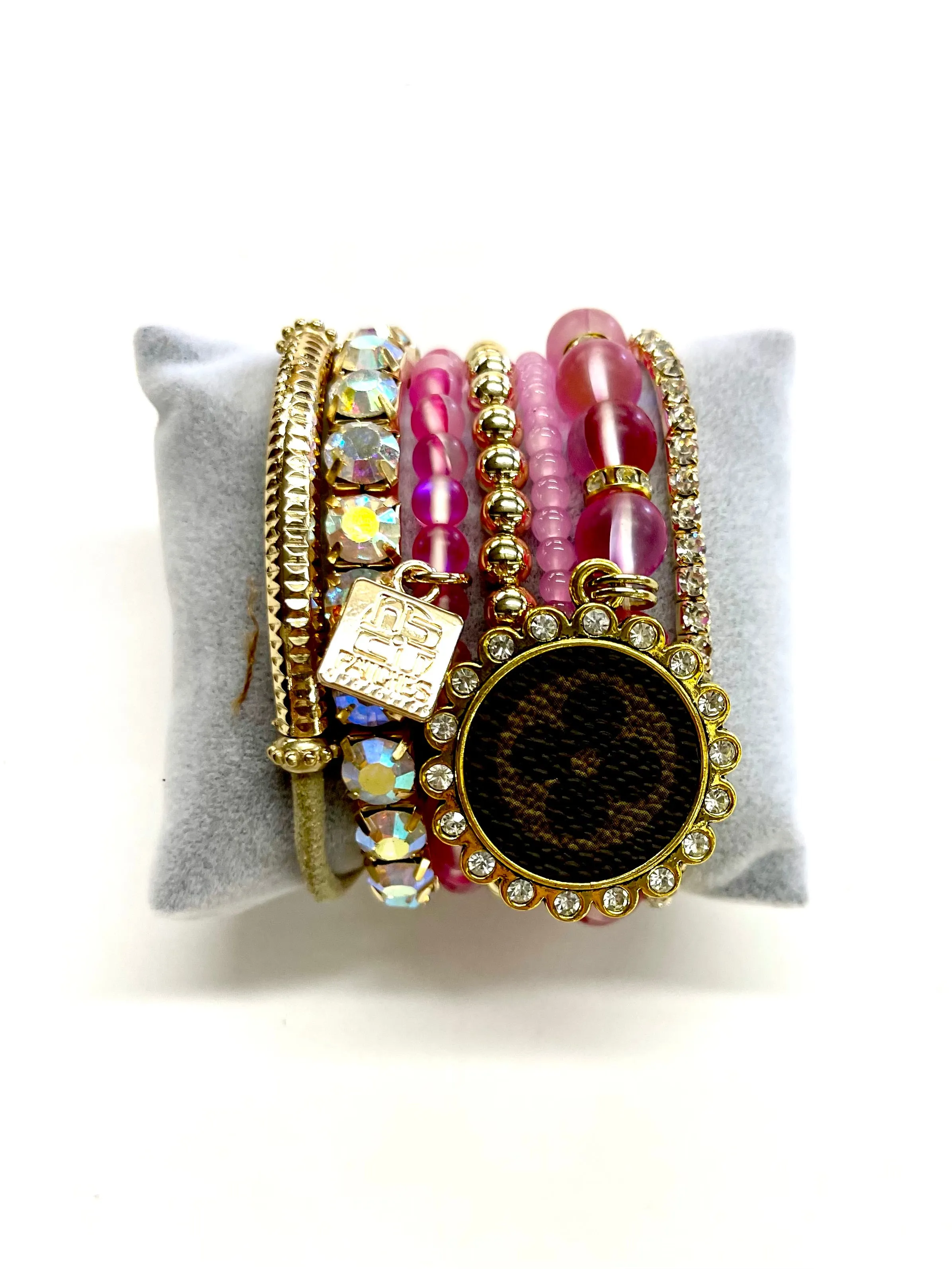 Bubblegum-Stacked Bracelet set- Gold Clear