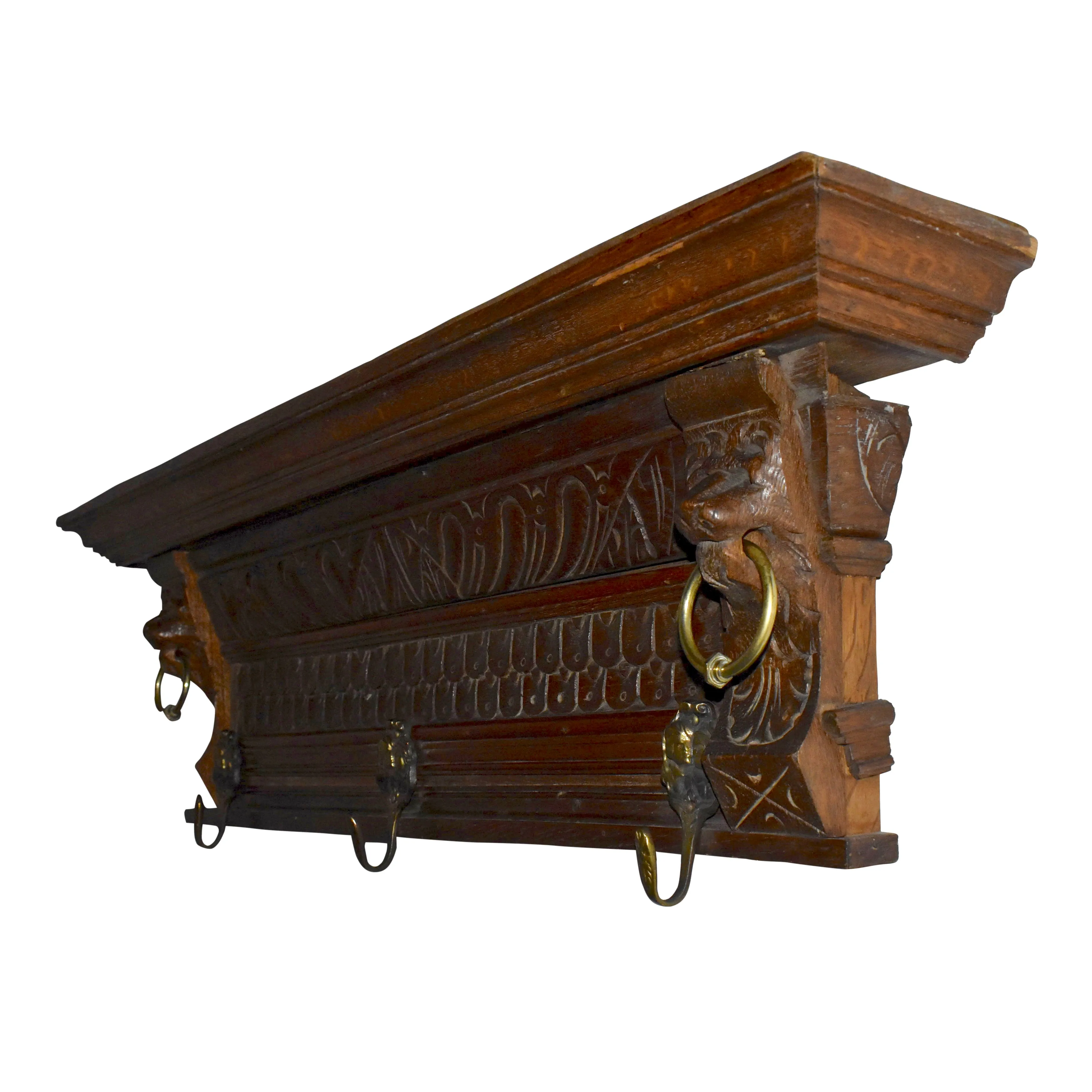 Carved Wall Mounted Coat Rack with Shelf
