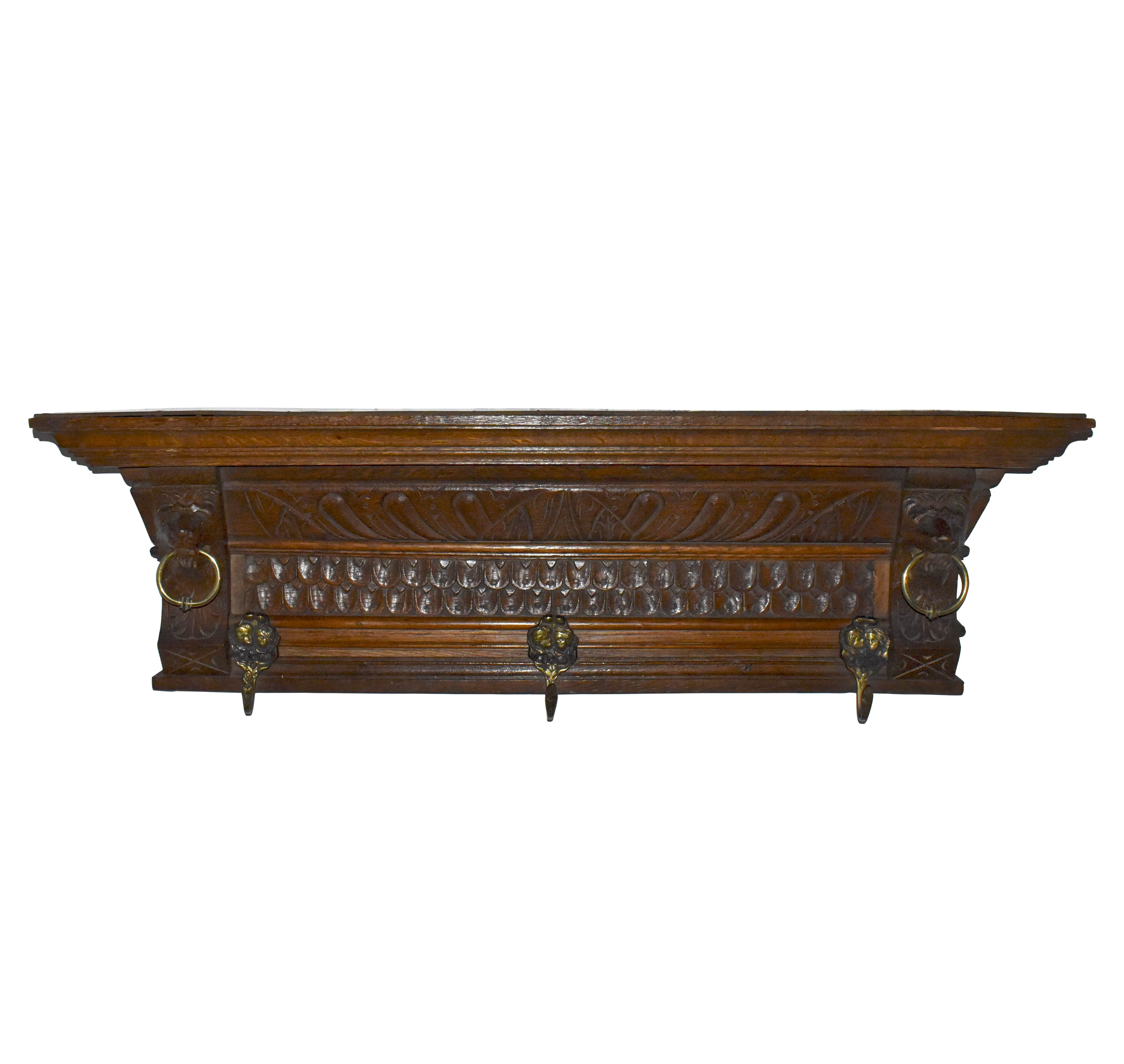 Carved Wall Mounted Coat Rack with Shelf