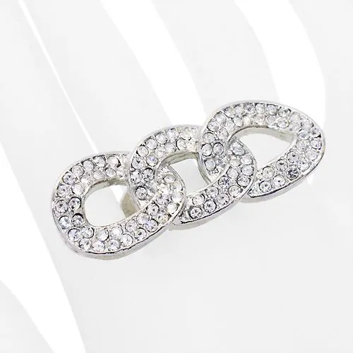 Chain Trio Link Crystal Pave Stretch Ring