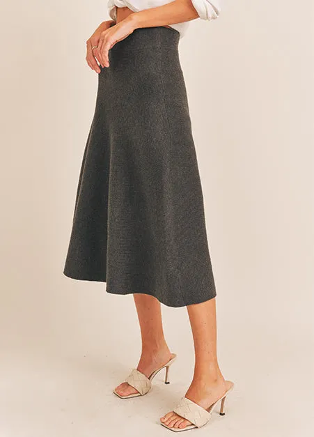 Charcoal Knit Midi Skirt