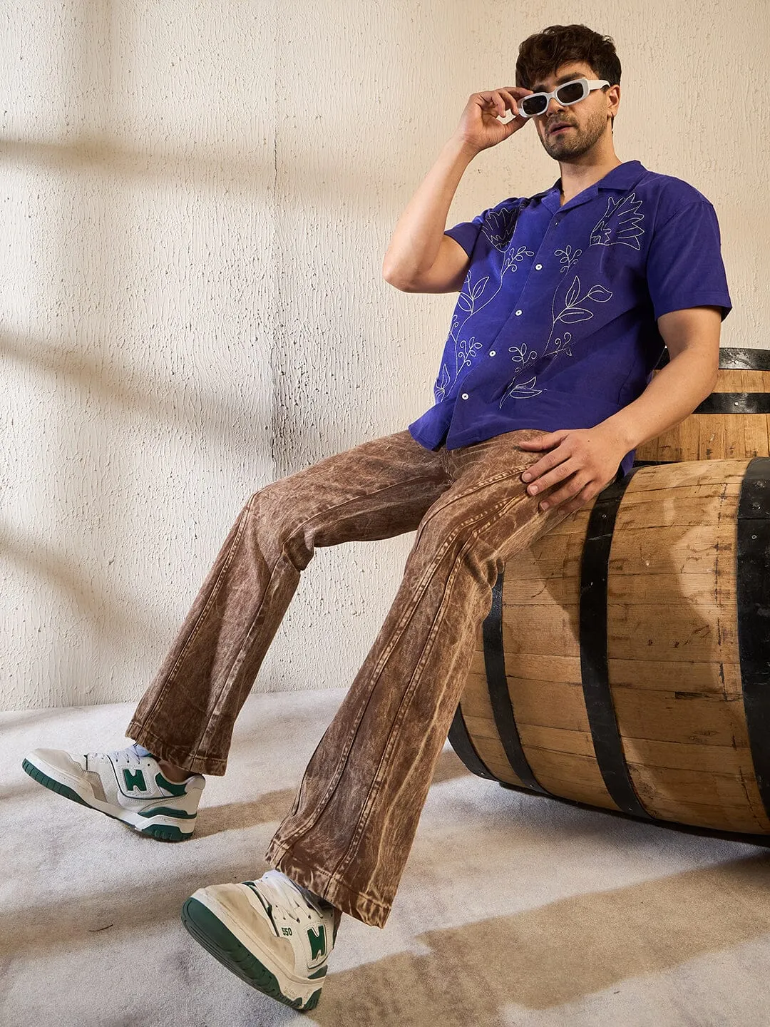 Cinnamon Grunge Wash Cut & Sew Flared Denim