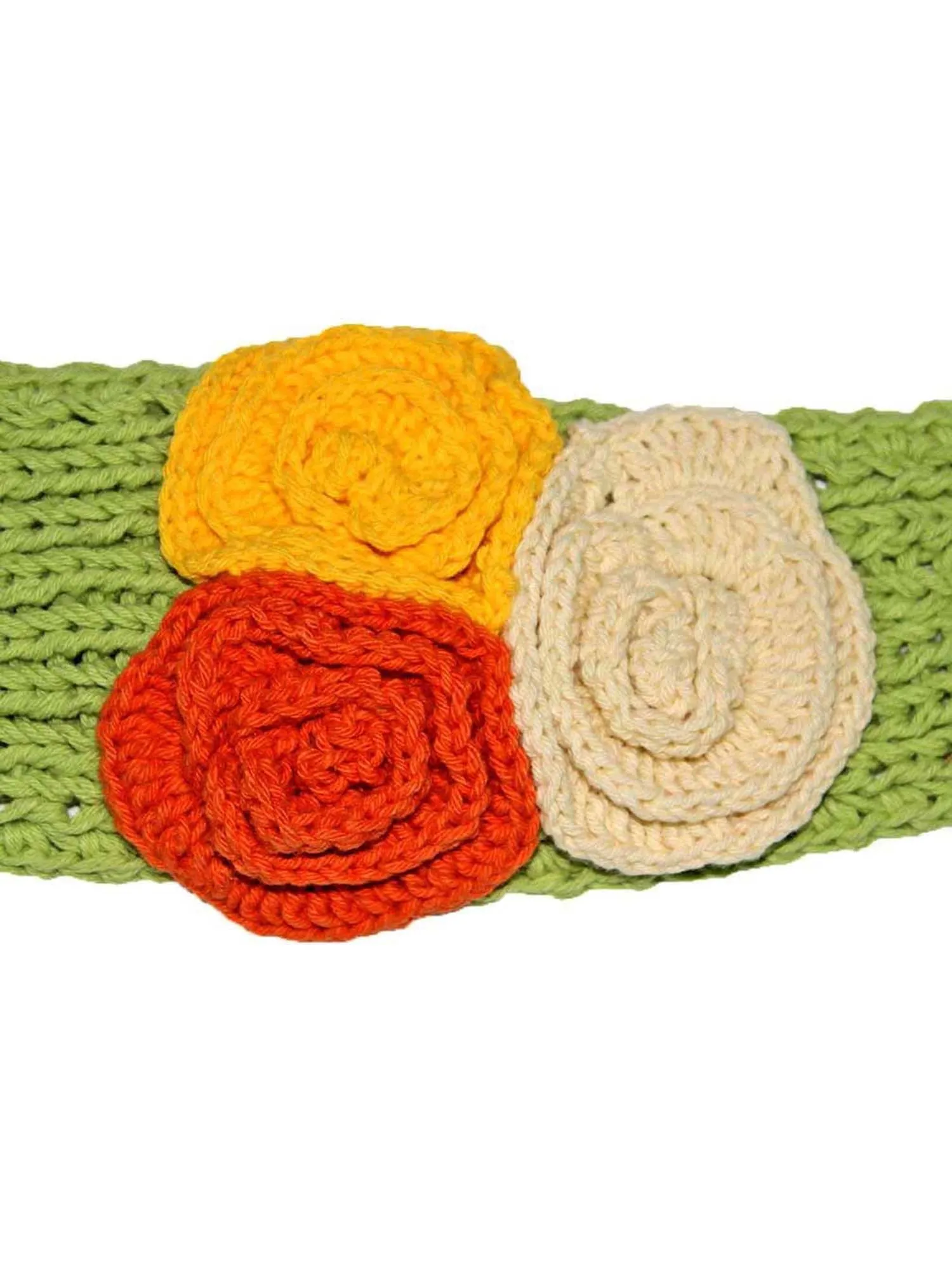 Crochet Headband With Three Knit Flowers