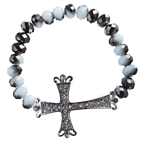 Cross Jewelry Crystal Rhinestone Vintage Design Cross Stretch Bracelet B501 BLK