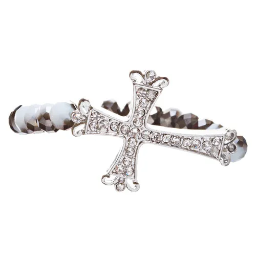 Cross Jewelry Crystal Rhinestone Vintage Design Cross Stretch Bracelet B501 BLK
