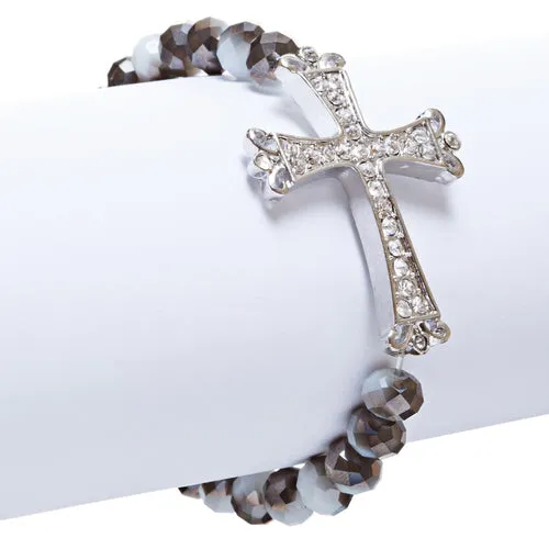 Cross Jewelry Crystal Rhinestone Vintage Design Cross Stretch Bracelet B501 BLK