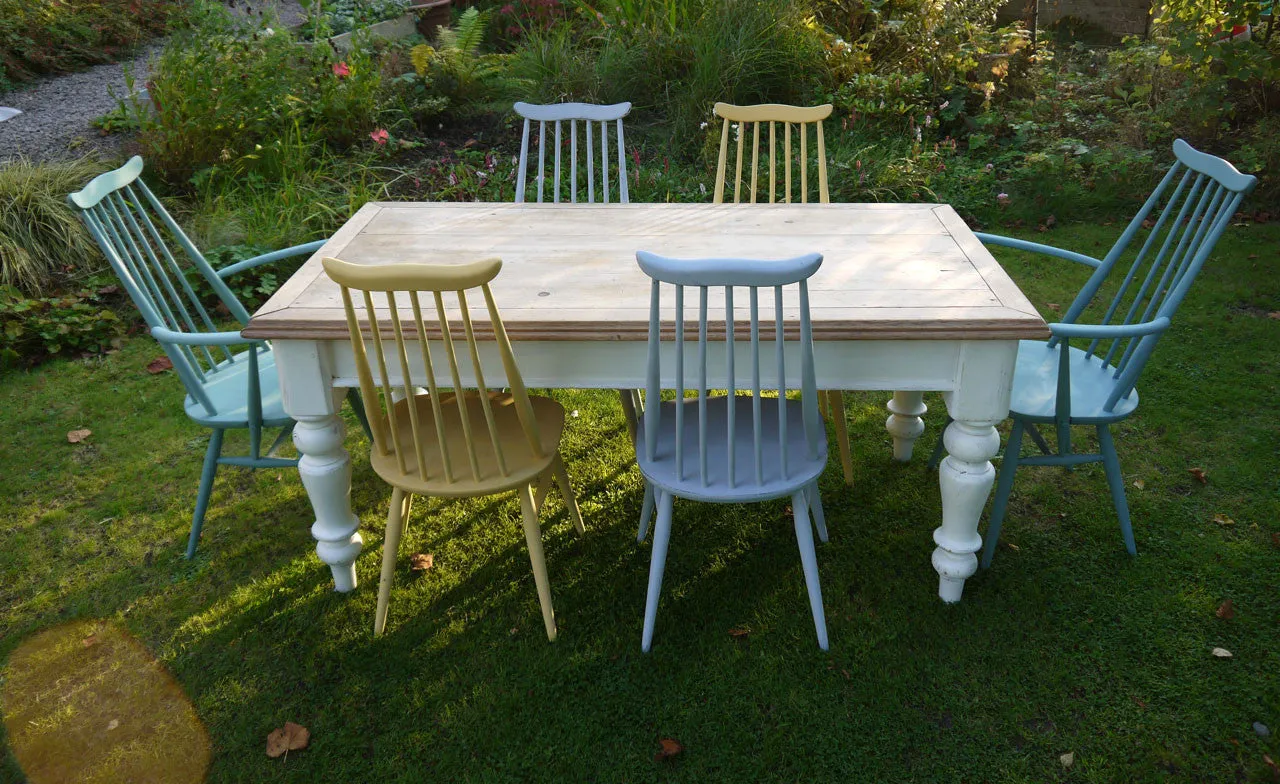 Custom Listing for Sarah refurbished Farmhouse dining table and 6 Ercol Goldsmith chairs