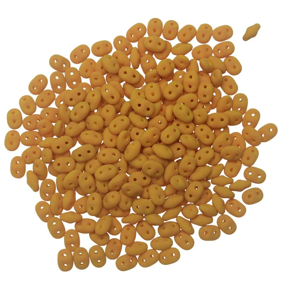 Czech Glass, 2-Hole SuperDuo Beads 2x5mm, Matte Velvet Mustard (8 Grams)
