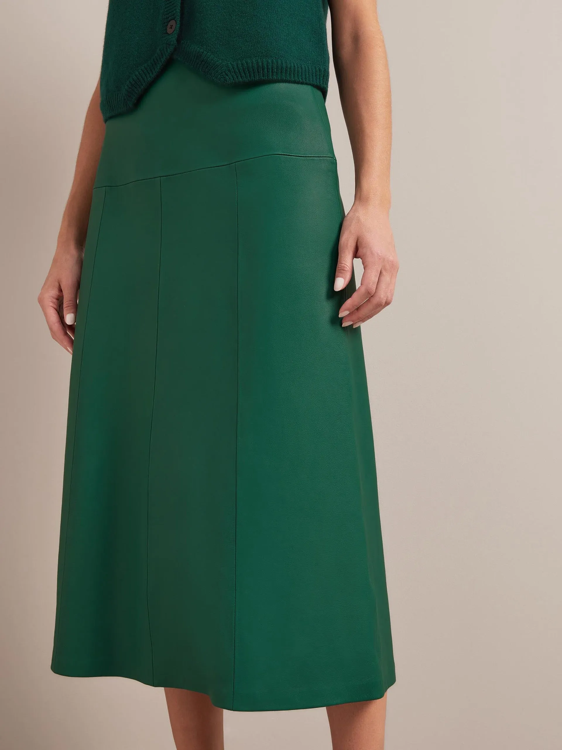 Dark green Tiana leather midi skirt