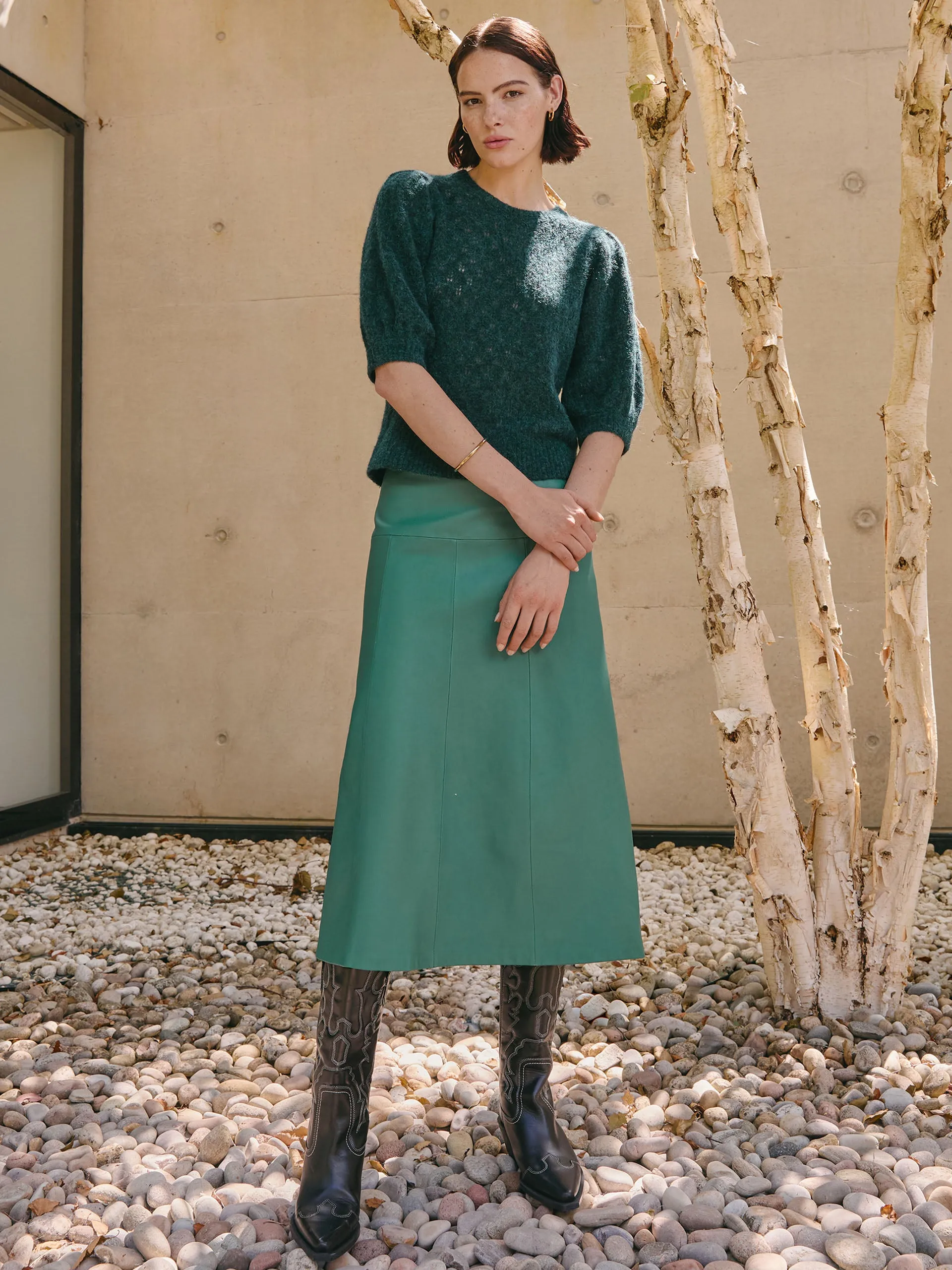 Dark green Tiana leather midi skirt