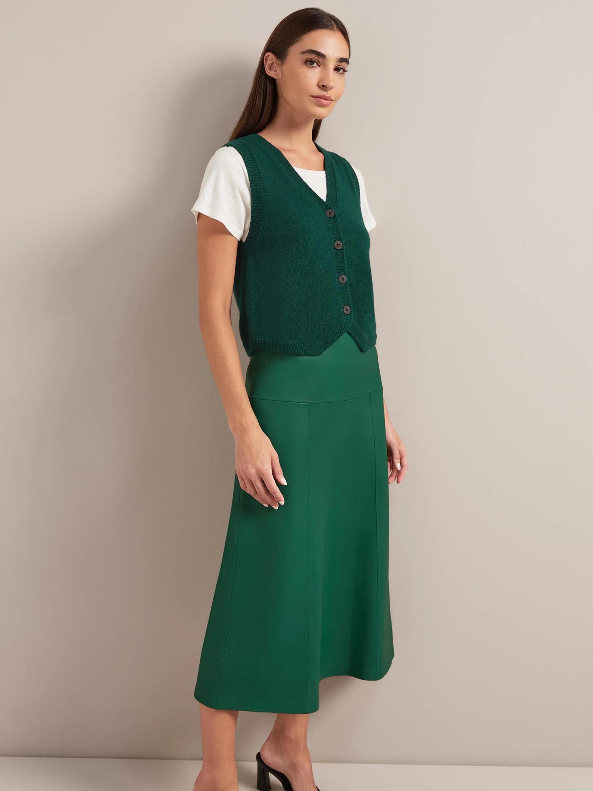 Dark green Tiana leather midi skirt