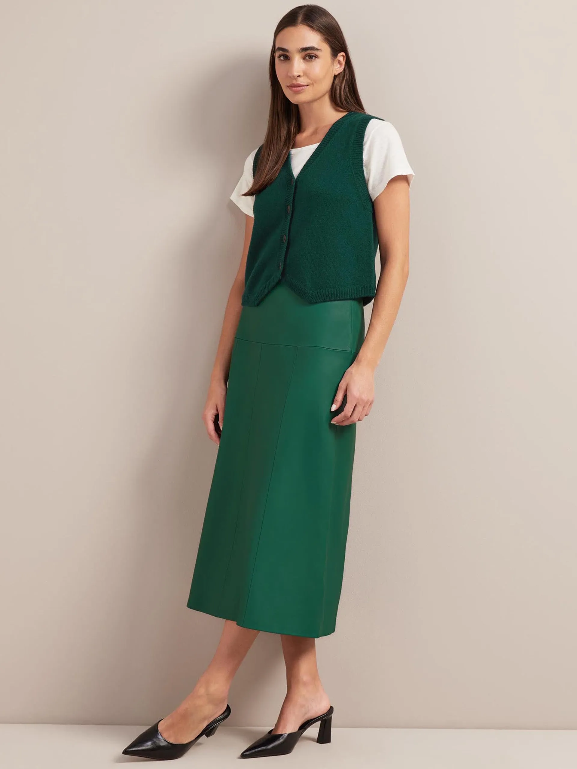 Dark green Tiana leather midi skirt