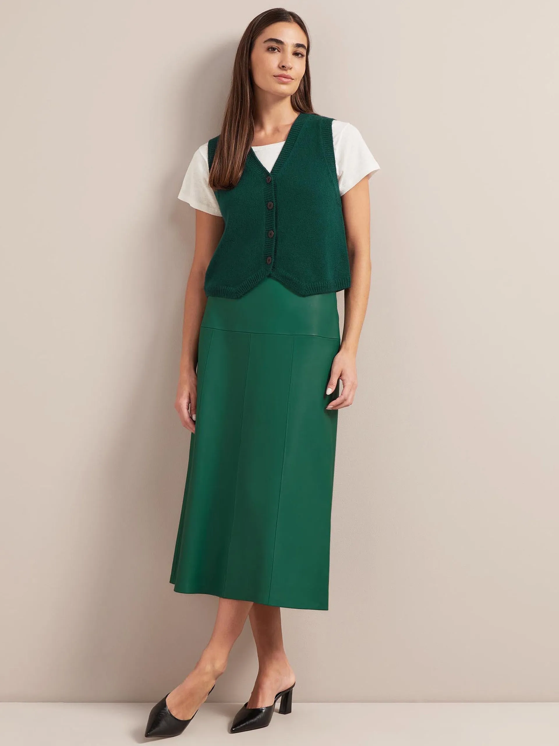 Dark green Tiana leather midi skirt