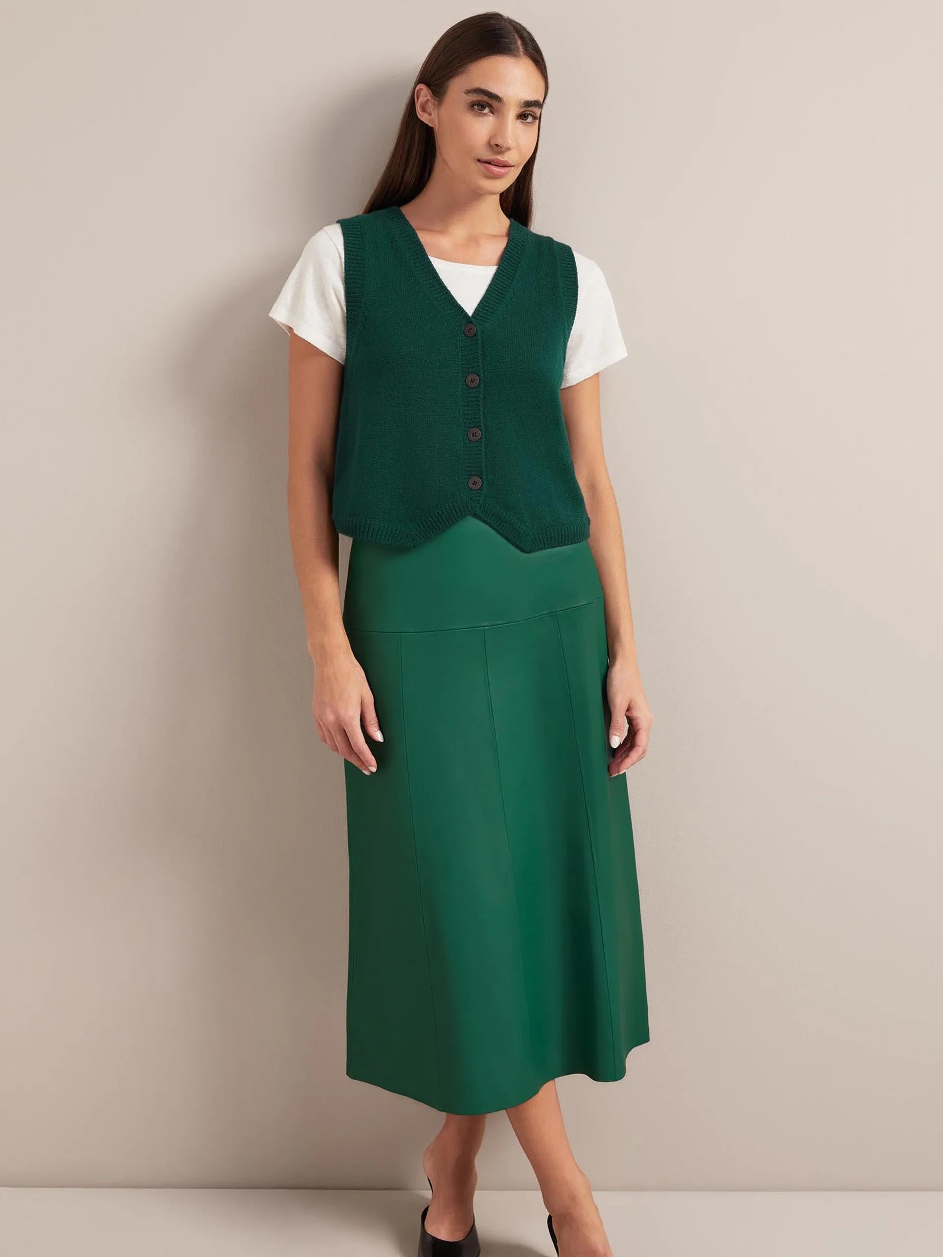 Dark green Tiana leather midi skirt
