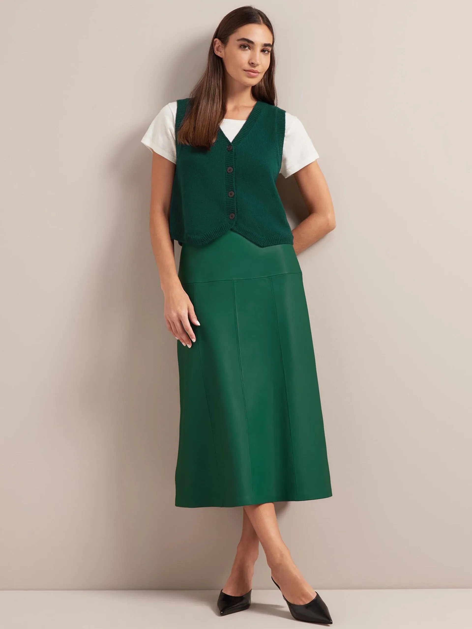 Dark green Tiana leather midi skirt