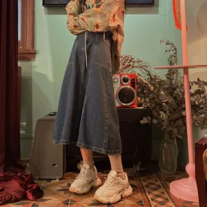 Denim Midi Skirt With A-Line Cut