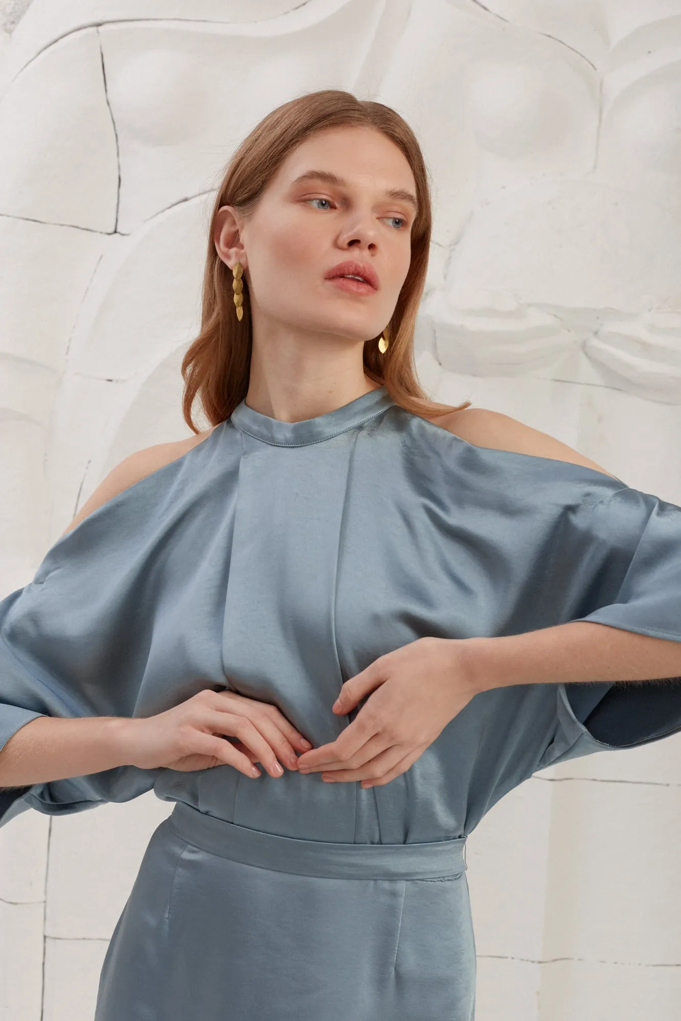 DEVA blue cold shoulder maxi dress