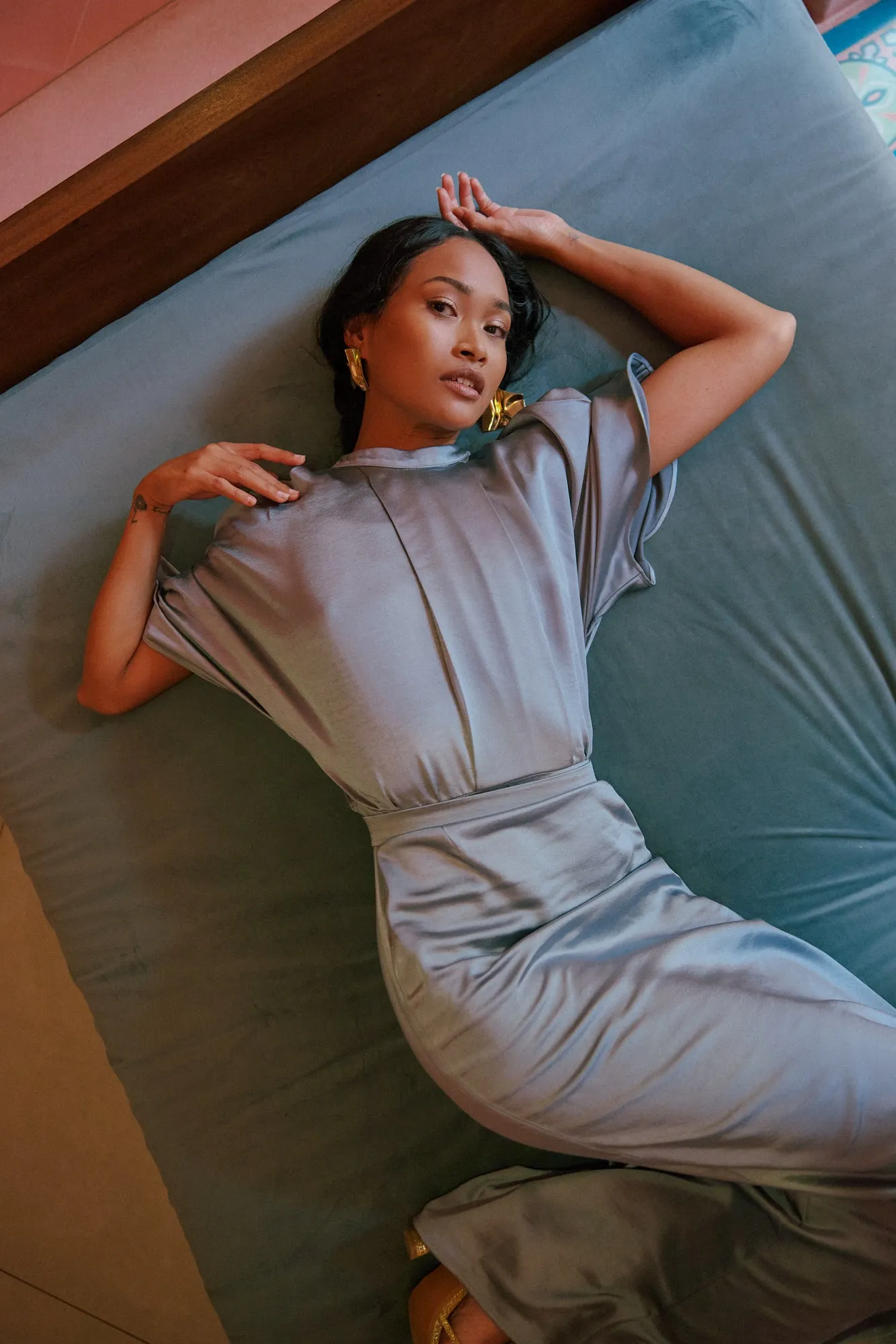 DEVA blue cold shoulder maxi dress