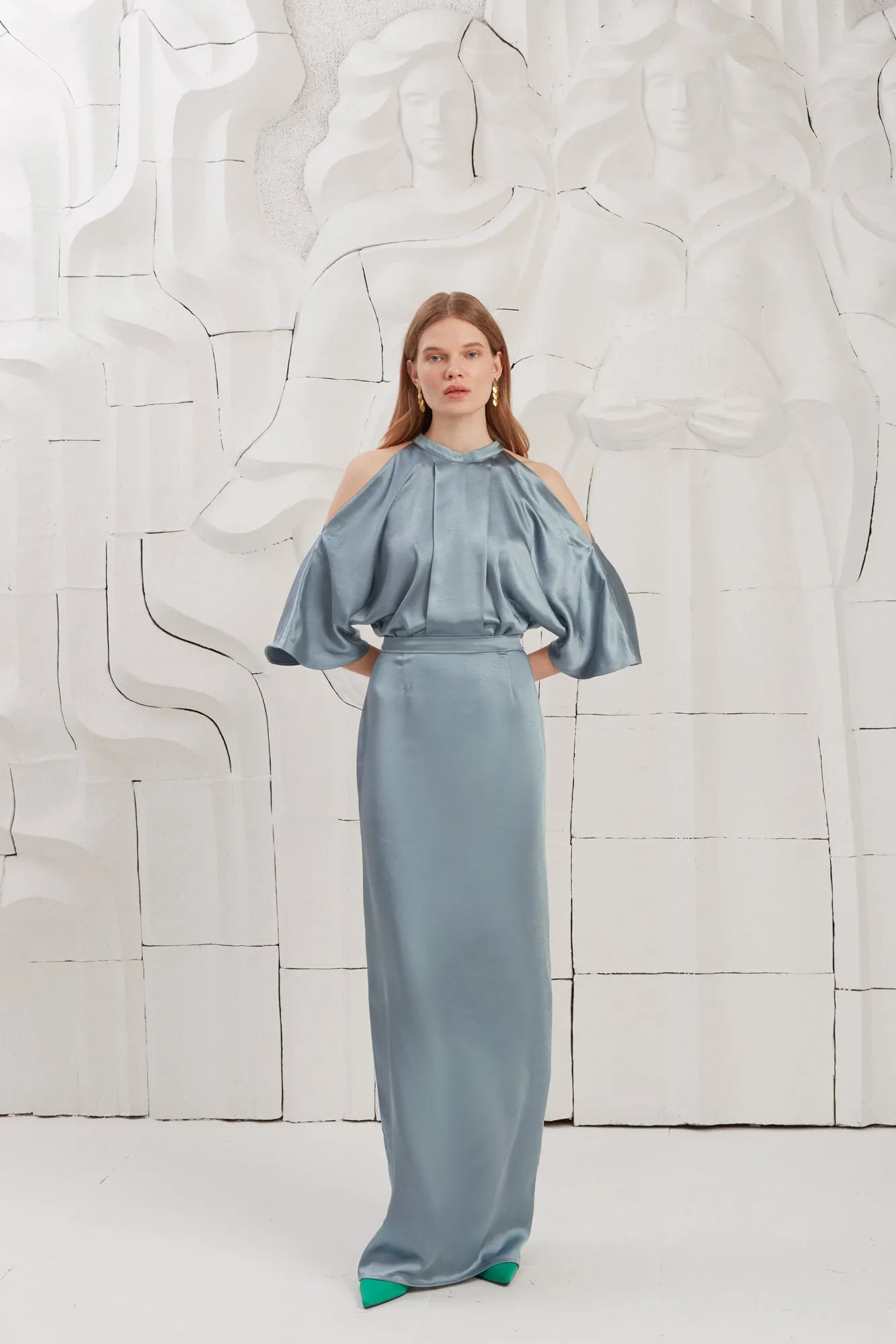 DEVA blue cold shoulder maxi dress
