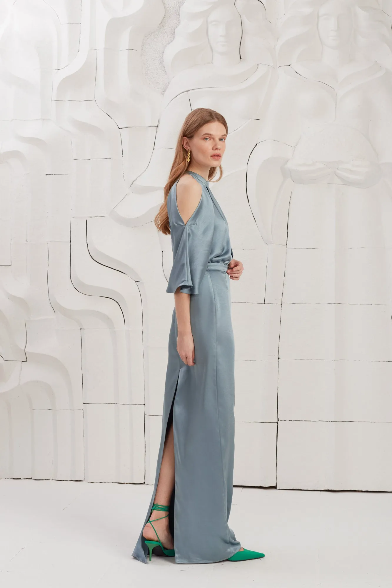 DEVA blue cold shoulder maxi dress