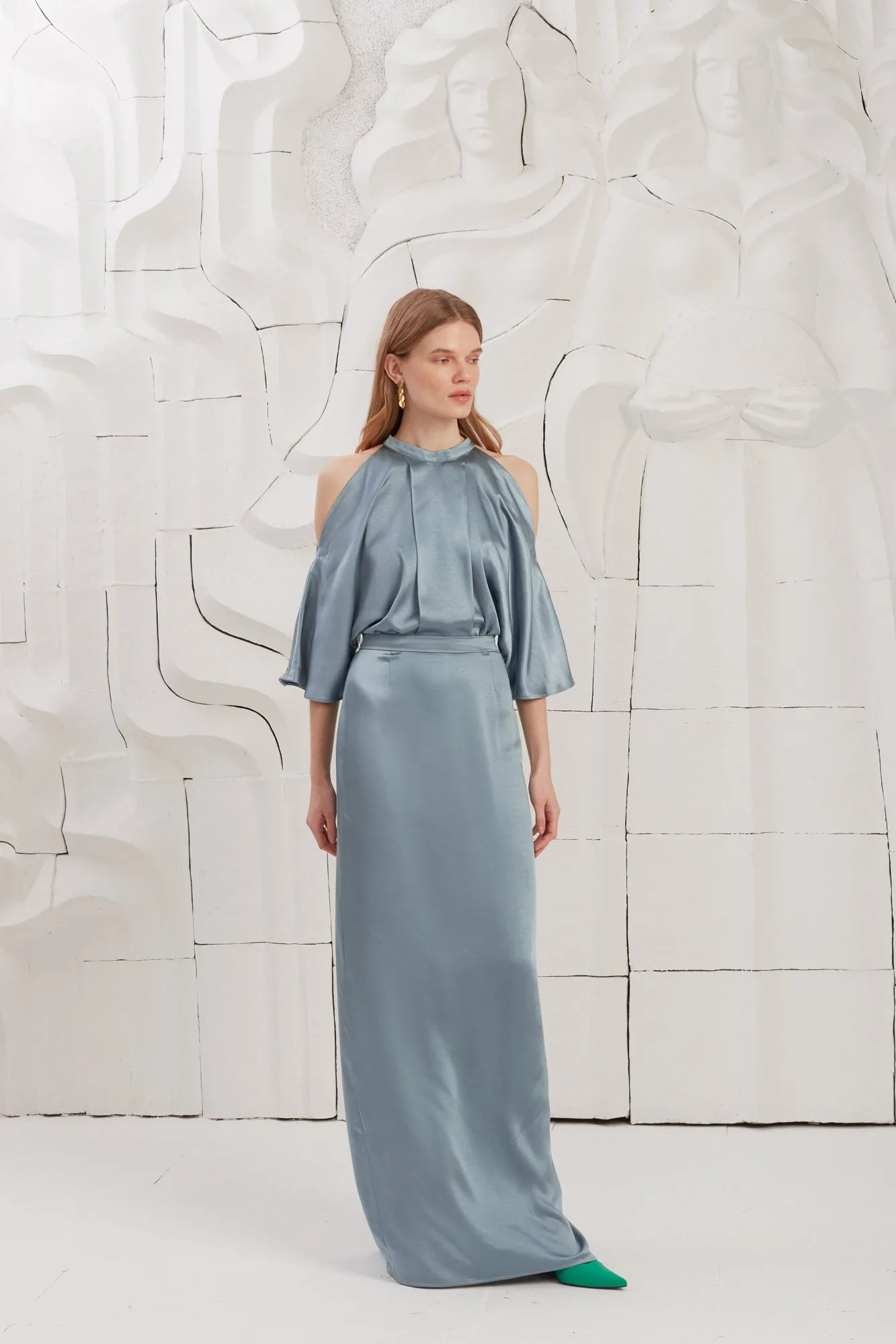 DEVA blue cold shoulder maxi dress