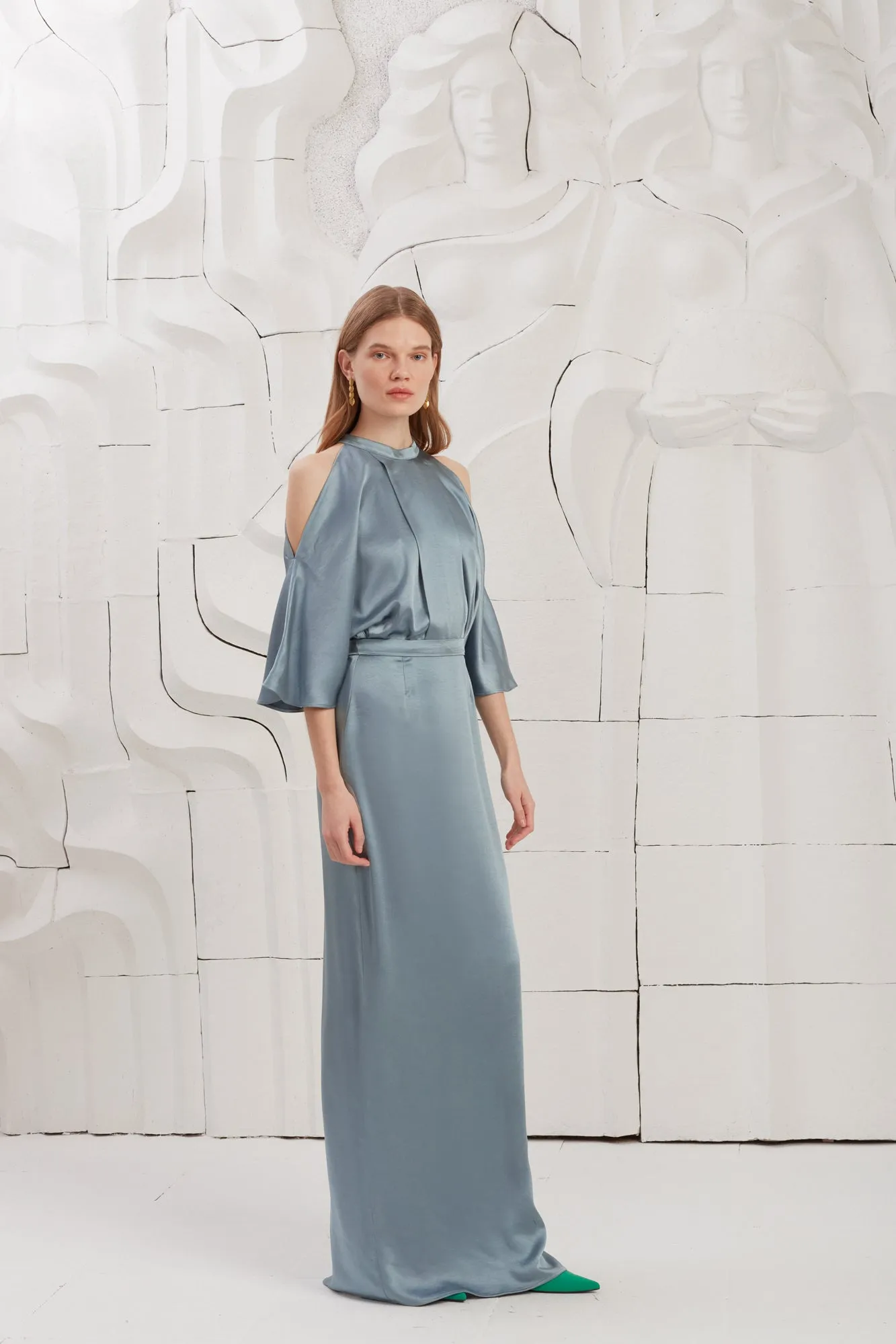 DEVA blue cold shoulder maxi dress