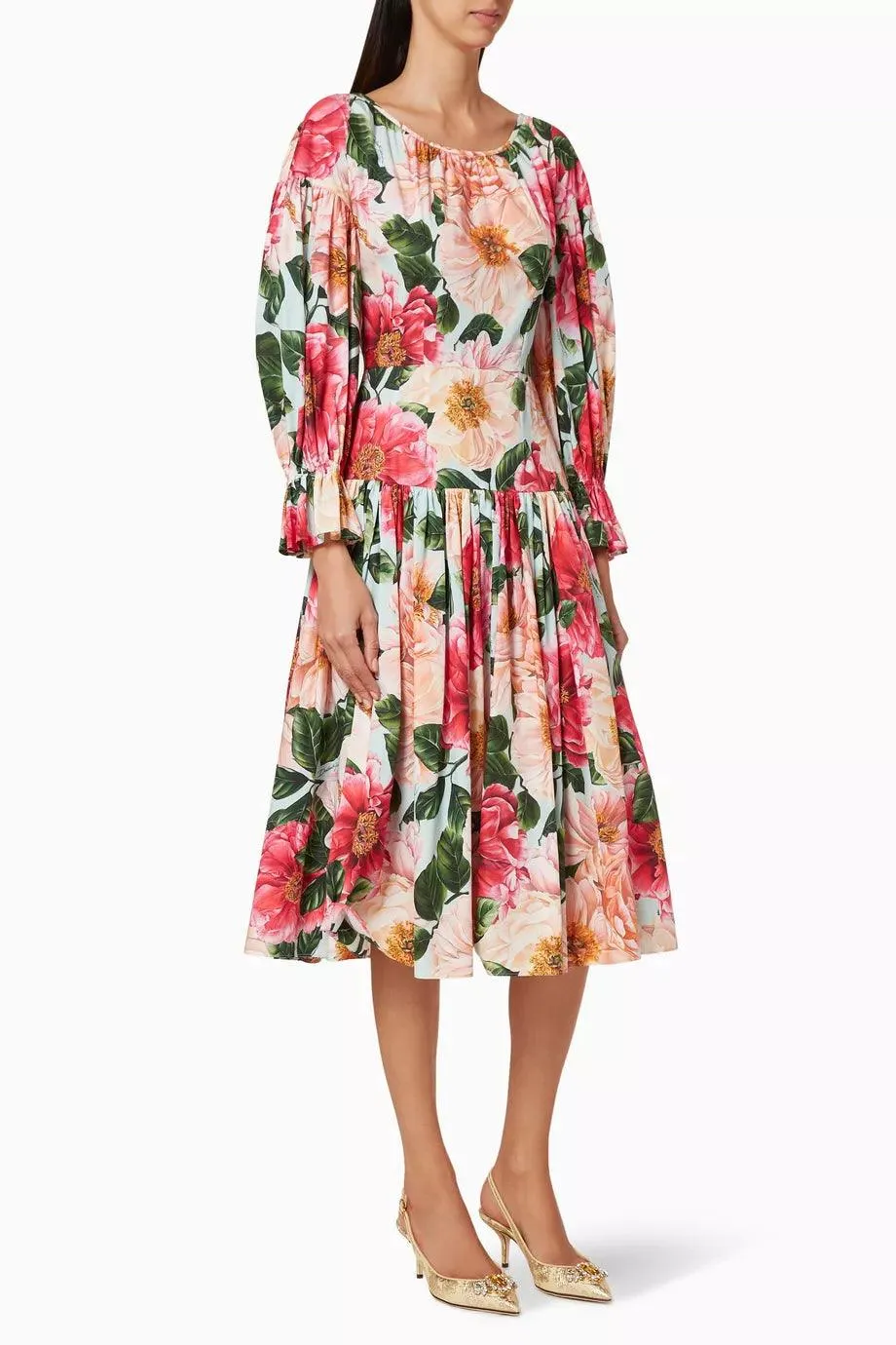 Dolce & Gabbana Floral Cotton Poplin Midi Dress