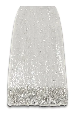 Embellished Sequined Tulle Midi Skirt