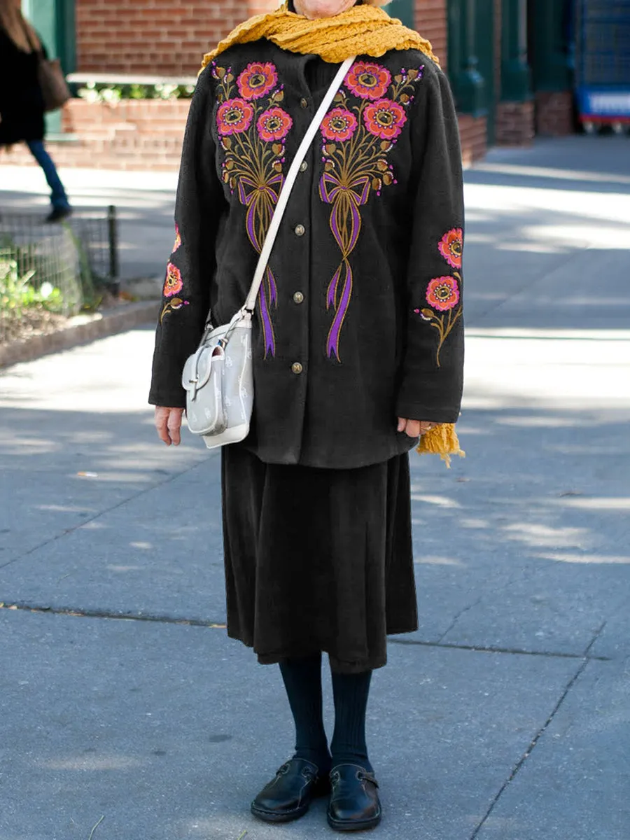 Fashion Round Neck Print Elderly Autumn and Winter Jacket