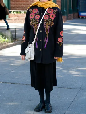 Fashion Round Neck Print Elderly Autumn and Winter Jacket