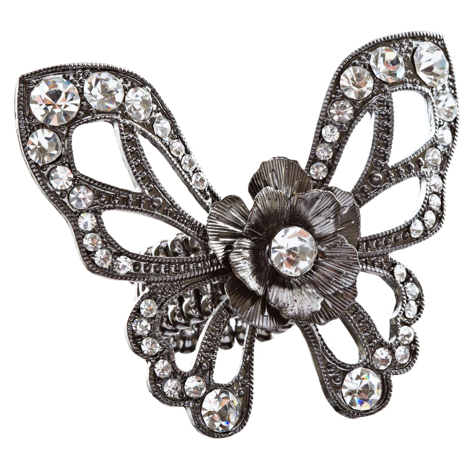 Flower Accented Butterfly Stretch Ring