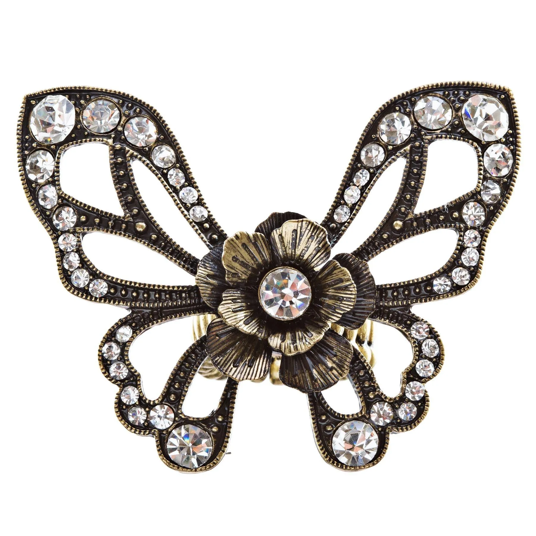 Flower Accented Butterfly Stretch Ring
