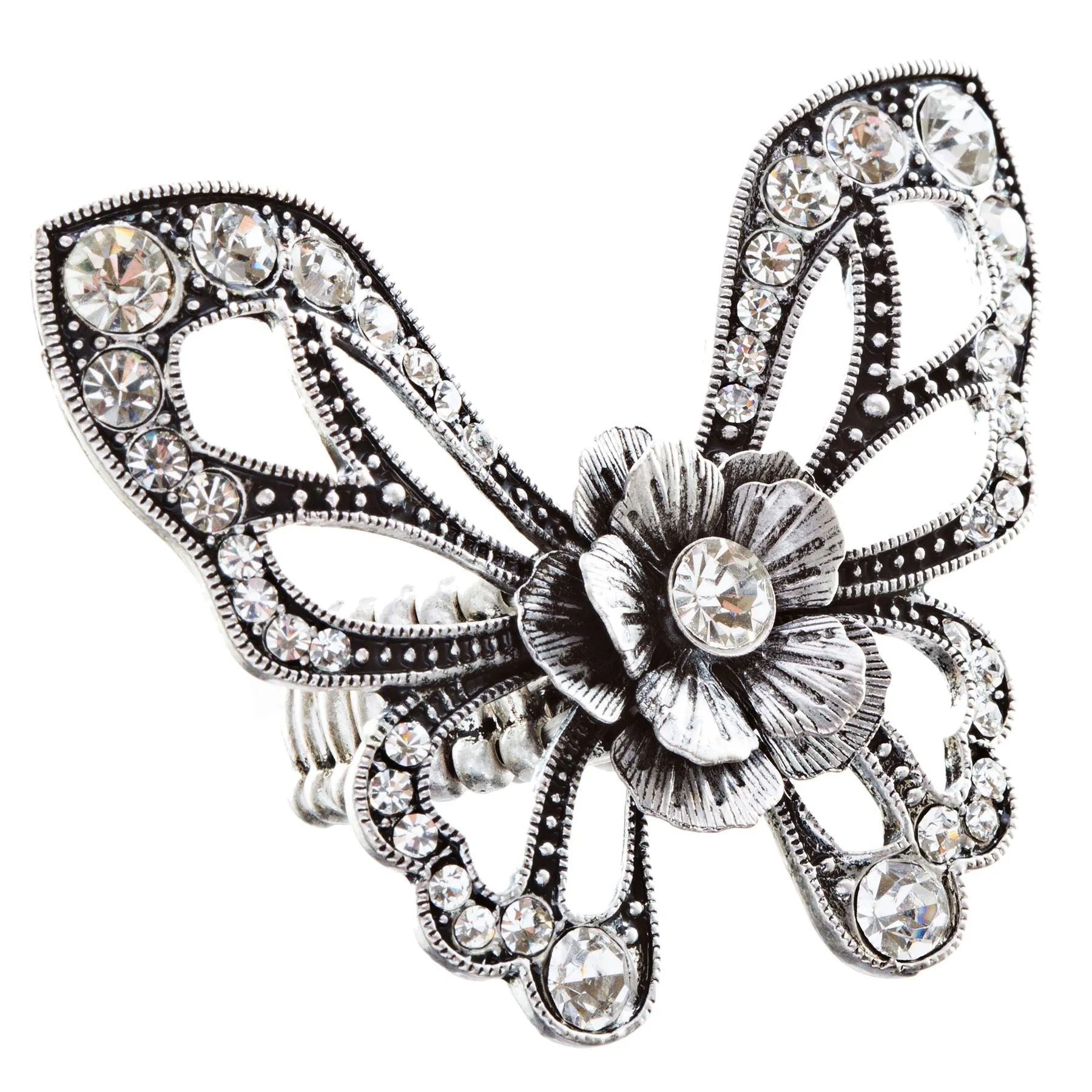 Flower Accented Butterfly Stretch Ring