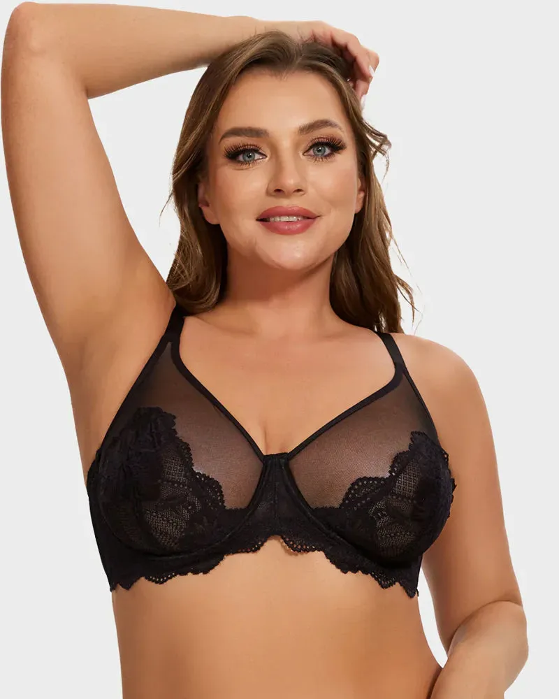 Full Coverage Lace Minimizer Bra - Mermaid Black Pink (2 PACK)
