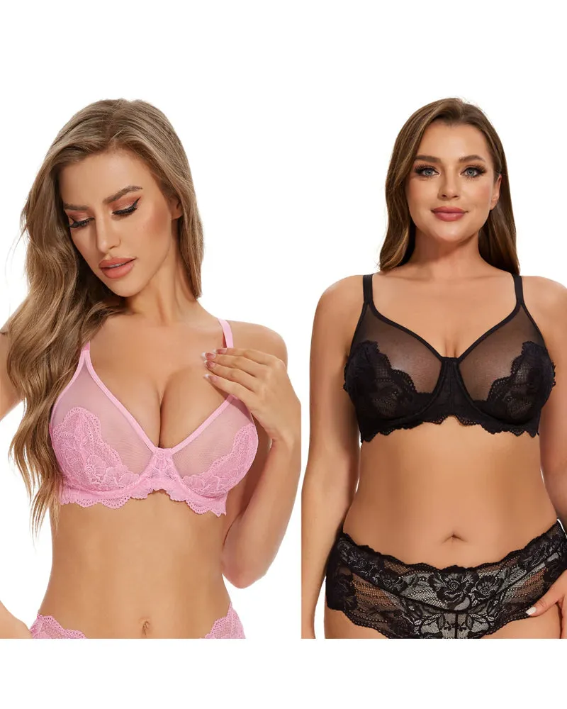 Full Coverage Lace Minimizer Bra - Mermaid Black Pink (2 PACK)