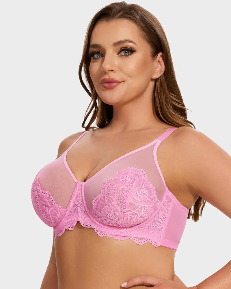 Full Coverage Lace Minimizer Bra - Mermaid Black Pink (2 PACK)