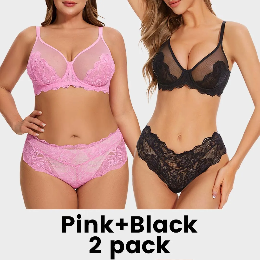 Full Coverage Lace Minimizer Bra - Mermaid Black Pink (2 PACK)