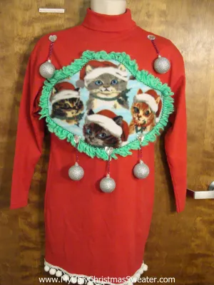 Funny Cat Themed Ugly Christmas Sweater Party Dress Size M