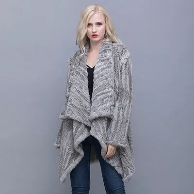 Genuine Knitted Rabbit Fur Multi-Color  Coat