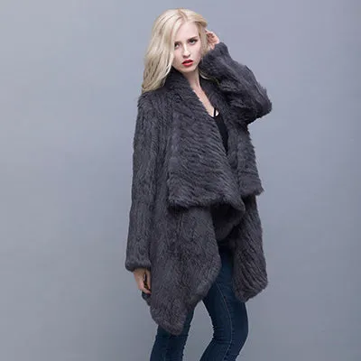 Genuine Knitted Rabbit Fur Multi-Color  Coat