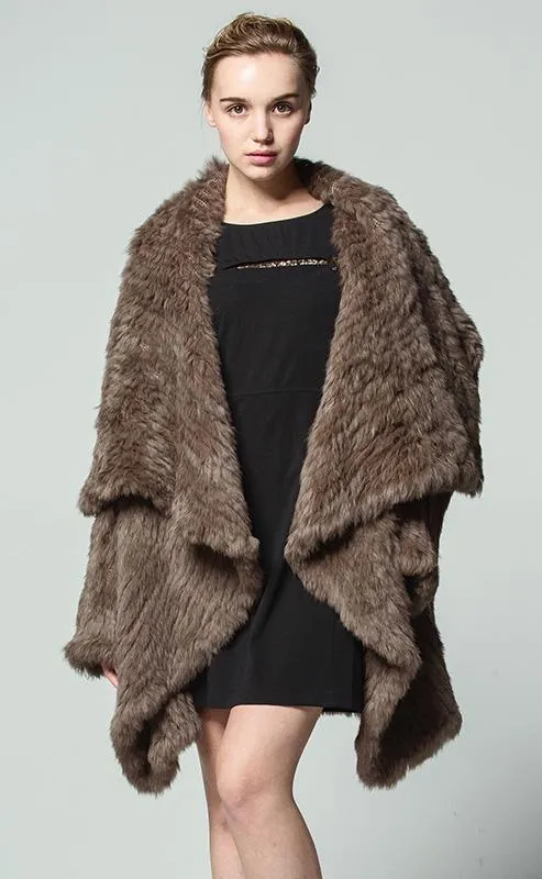 Genuine Knitted Rabbit Fur Multi-Color  Coat