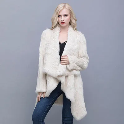 Genuine Knitted Rabbit Fur Multi-Color  Coat