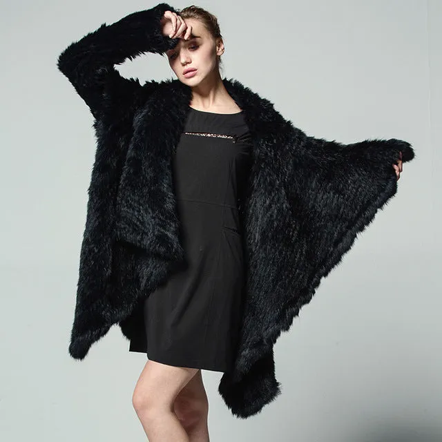 Genuine Knitted Rabbit Fur Multi-Color  Coat
