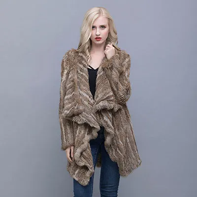 Genuine Knitted Rabbit Fur Multi-Color  Coat