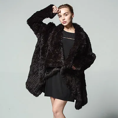 Genuine Knitted Rabbit Fur Multi-Color  Coat