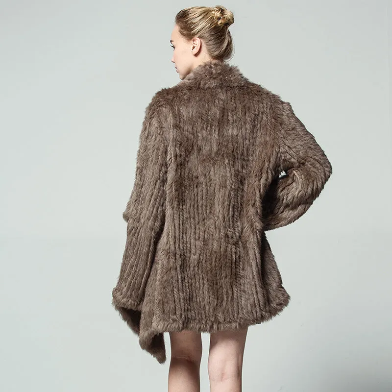 Genuine Knitted Rabbit Fur Multi-Color  Coat