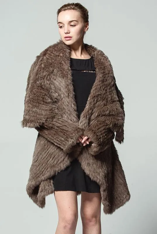 Genuine Knitted Rabbit Fur Multi-Color  Coat